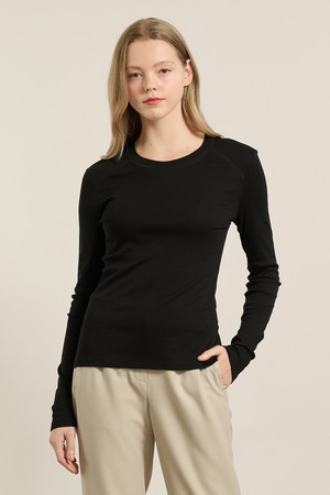 [25FA] 라운드 넥 긴팔 져지 - BLACK A5F8X42199