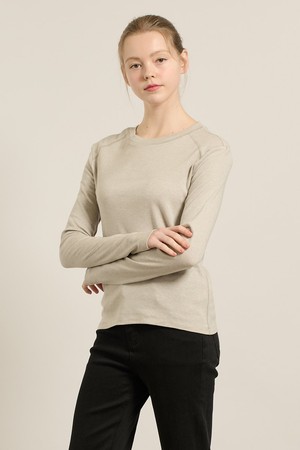 [25FA] 라운드 넥 긴팔 져지 - LIGHT BEIGE A5F8X42171
