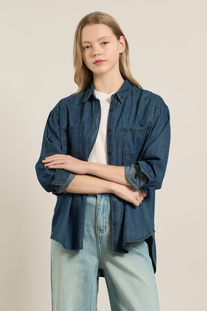 [25FA] 포켓 데님 블라우스  - DARK NAVY A5F8B45656