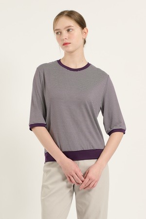 [25SU] 면모달 스트라이프 티셔츠 - PURPLE B5B3X40763