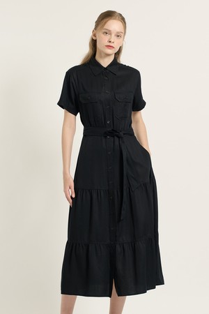 [25FA] 카라형 캉캉 셔링 원피스 - NAVY B5C7O60155