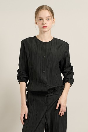 [25FA] 링클 라운드넥블라우스 - BLACK A5F7B41199