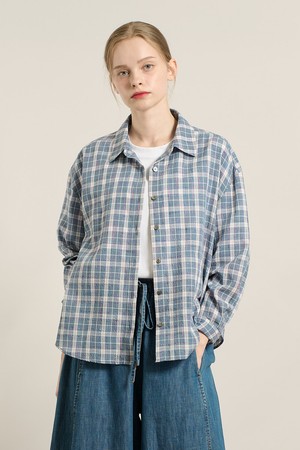 [25FA] 컬러 체크 블라우스  - NAVY A5F8B42555