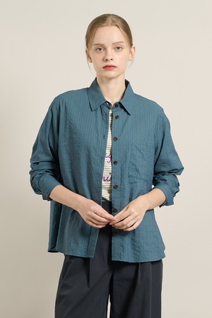 [25FA] 시어 스트라이프 블라우스  - NAVY A5F8B46855