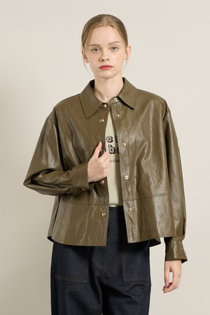 [25FA] 인조레더 칼라자켓 - KHAKI A5F8F11045