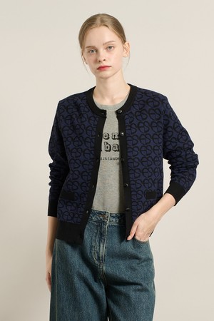 [25FA] 하트 자카드 가디건 - NAVY A5F8K12055