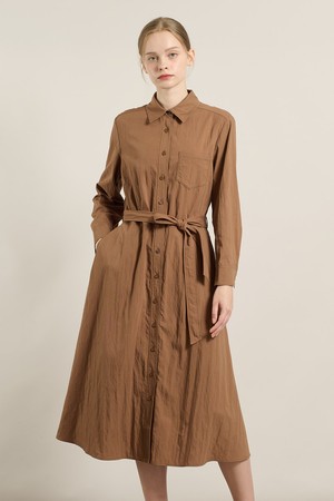 [25FA] 셔츠형 A라인 원피스   - BROWN A5F8O68174