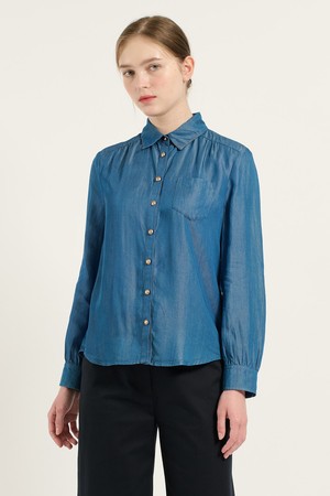 [25FA] 텐셀 기본핏 셔츠형 블라우스  - M BLUE B5C8B42253