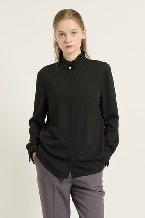 [25FA] 프릴 셔링 블라우스 - BLACK B5C8B42799