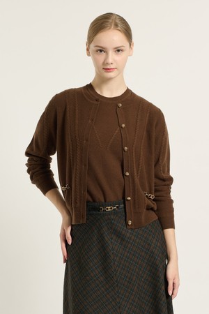 [25FA] 케이블 라인 라운드넥 가디건 - BROWN B5C8K21174