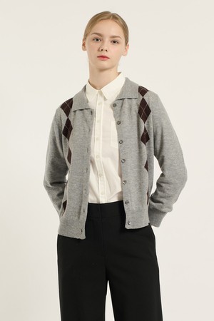 [25FA] 아가일 카라 버튼업 가디건 - MULTI M GRAY B5C8K22397
