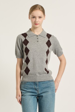 [25FA] 아가일 카라 하프슬리브 풀오버 - MULTI M GRAY B5C8K42397