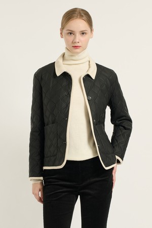 [25WT] 코듀로이 배색 카라 퀼팅 - BLACK B5D9I87199