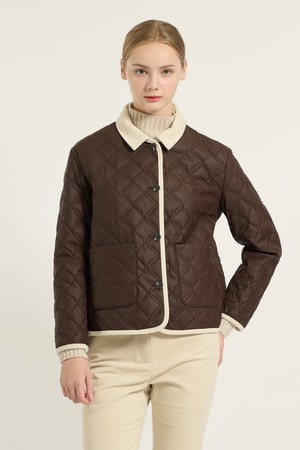 [25WT] 코듀로이 배색 카라 퀼팅 - BROWN B5D9I87174