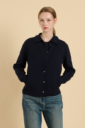 [25FA] 하이넥 카라 니트 가디건 - NAVY B5F8K18255