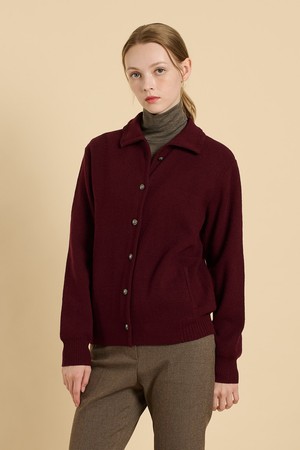 [25FA] 하이넥 카라 니트 가디건 - BURGUNDY B5F8K18265