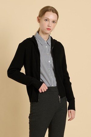 [25WT] 후드 니트 투웨이 집업 - BLACK B5W9G17099