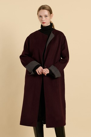 [25WT] 라운드넥 핸드메이드 코트 - BURGUNDY B5W9G87065