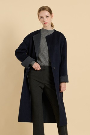 [25WT] 라운드넥 핸드메이드 코트 - NAVY B5W9G87055