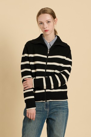 [25WT] 스트라이프 니트 집업 - BLACK B5W9K17199