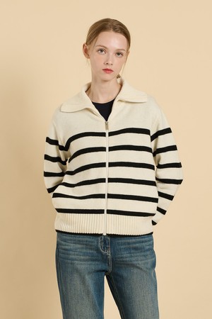 [25WT] 스트라이프 니트 집업 - IVORY B5W9K17113
