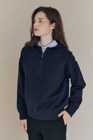 [25FA] 하프 집업 후드 풀오버 - NAVY A5F8K42055