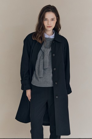 [25FA] A라인 벨티드 싱글 트랜치코트 - BLACK A5F8N71099