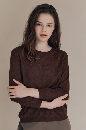 [25FA] 플로럴 자카드 풀오버 - BROWN A5F8K31074