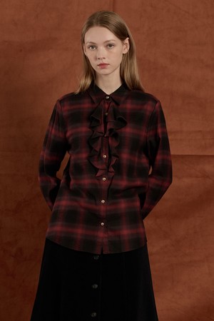 [25WT] 러플 체크 블라우스 - RED B5W9B40224