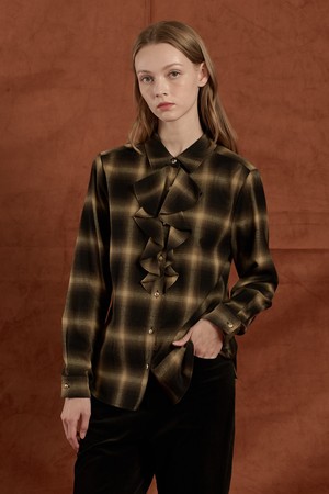 [25WT] 러플 체크 블라우스 - KHAKI B5W9B40245