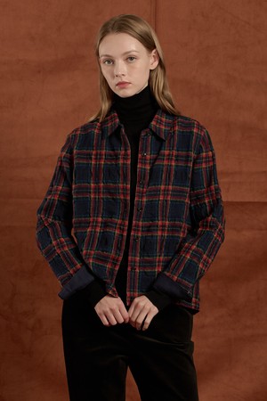 [25WT] 울 체크 블라우스 - NAVY B5W9B41055