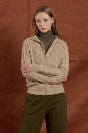 [25WT] 케이블 울 니트 후드 집업 - LIGHT BEIGE B5W9K10671