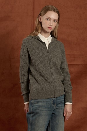 [25WT] 케이블 울 니트 후드 집업 - MULTI M GRAY B5W9K10697