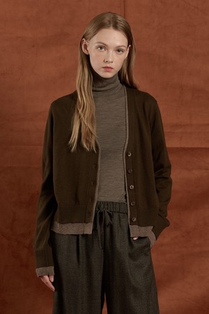 [25WT] 컬러라인 배색 니트 가디건 - BROWN B5W9K10874