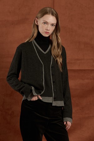 [25WT] 컬러라인 배색 니트 가디건 - CHARCOAL GRAY B5W9K10898