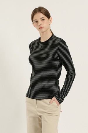 [25FA] 스트라이프 긴팔 티셔츠 - BLACK B5C7X40899