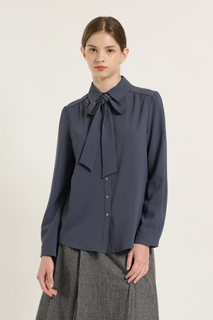 [25WT] 셔츠카라 타이 블라우스 - DARK BLUE B5D9B40454