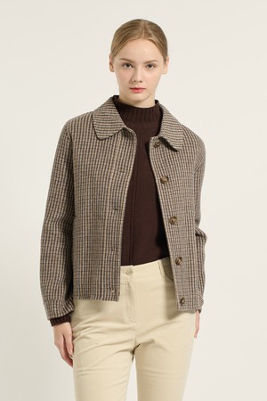 [25WT] 스탠카라 크롭 체크 핸드메이드 자켓  - M BEIGE B5D9H87572
