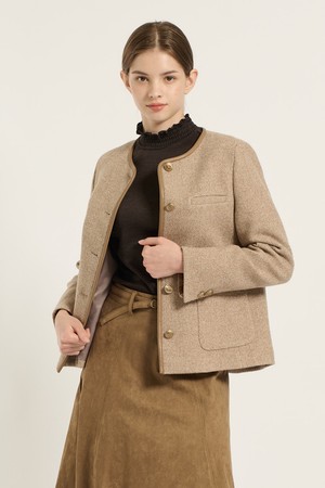 [25WT] 라운드넥 트위드 자켓 - M BEIGE B5D9J10672