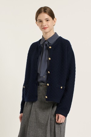 [25WT] 볼륨 텍스쳐 버튼업 가디건 - DARK NAVY B5D9K10156
