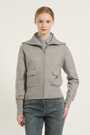 [25WT] 와이드 카라 니트 집업 - M GRAY B5D9K17916