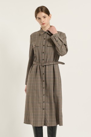 [25WT] 체크 소재 셔츠형 원피스 - M BROWN B5D9O60279