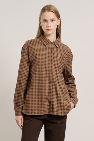 [25WT] 체크 코듀로이 뒤밴딩 블라우스 - DARK BEIGE A5W9B40773