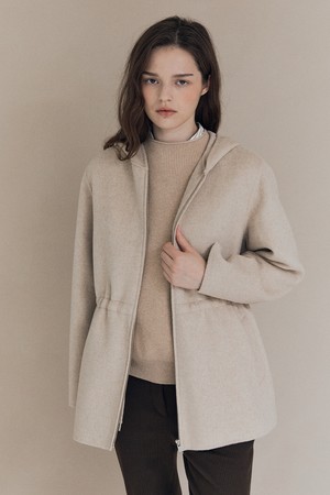 [25WT] 스트링 후드 핸드메이드 코트 - M BEIGE A5WAH81172