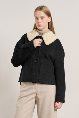 [25WT] 자베스 숏 핸드메이드 코트 - CHARCOAL GRAY A5WAH82998