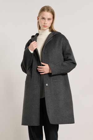 [25WT] 후드 탈부착 핸드메이드 코트 - CHARCOAL GRAY A5WBH83498