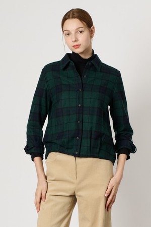 [25WT] 체크 브루종 블라우스  - GREEN B5DAB42042