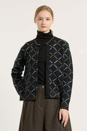 [25WT] 텍스쳐 자카드 가디건 - CHARCOAL GRAY B5DAK12398