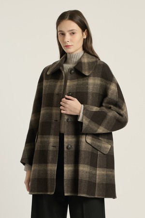 [25WT] 스탠카라 하프 체크코트 - M BROWN B5D9H80779