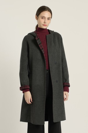 [25WT] 체크 후드 핸드메이드 코트 - CHARCOAL GRAY B5DAH82298